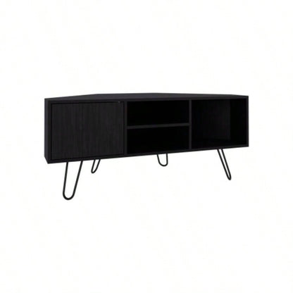 TV Stand, 1 Door, 3 Shelves, 4, Black