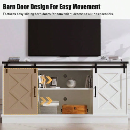 Farmhouse TV Stand wih Storage, 58 Entertainment Center with Sliding Barn Door, Wooden Media TV Console with Height Adjustable Shelves Living Room