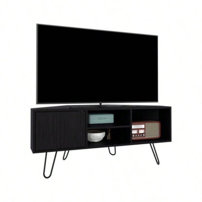 TV Stand, 1 Door, 3 Shelves, 4, Black