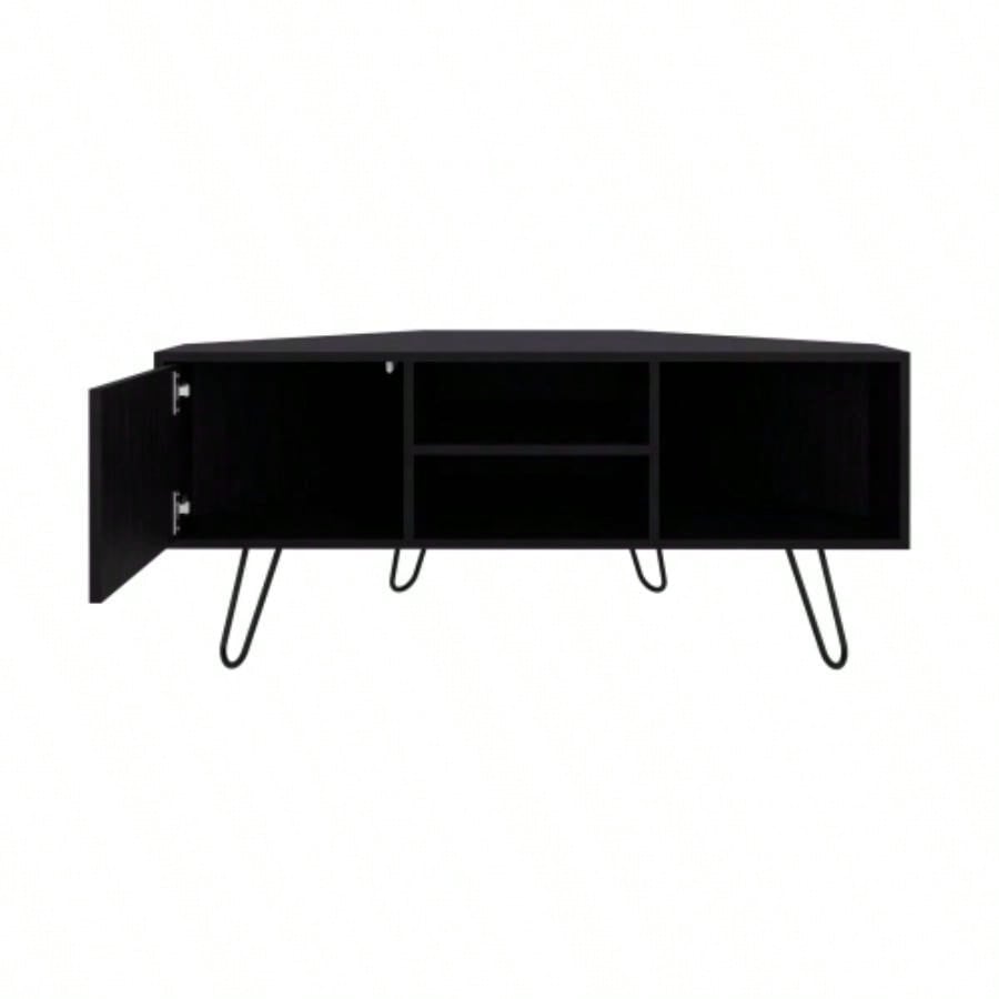 TV Stand, 1 Door, 3 Shelves, 4, Black