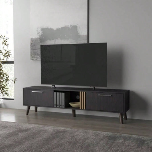Tv Stand with 2 Doors and Open Storage, Wengue