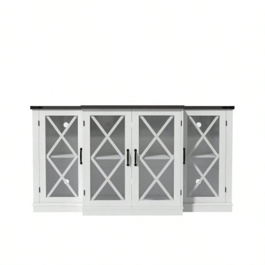 Farmhouse TV Stand wih Storage, 63 Entertainment Center, Wooden Media TV Console with Height Adjustable Shelves Living Room