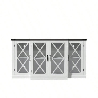 Farmhouse TV Stand wih Storage, 63 Entertainment Center, Wooden Media TV Console with Height Adjustable Shelves Living Room