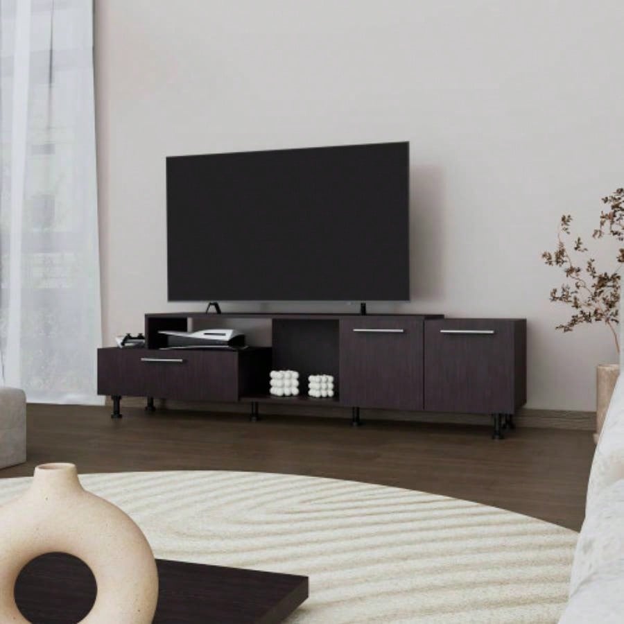 FM FURNITURE Liberty Entertainment Center with Drop - Down Door. Adjustable. Open Storage. and Two Side Cabinets. Wengue