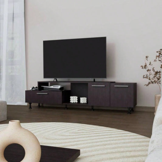 FM FURNITURE Liberty Entertainment Center with Drop - Down Door. Adjustable. Open Storage. and Two Side Cabinets. Wengue
