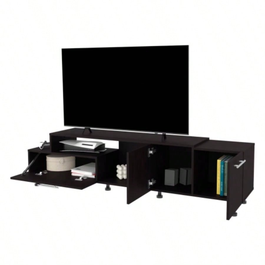 FM FURNITURE Liberty Entertainment Center with Drop - Down Door. Adjustable. Open Storage. and Two Side Cabinets. Wengue