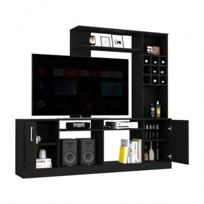 Entertainment Center TVs up 78 Double Door Cabinet, Storage Spaces, Six External Shelves, Black