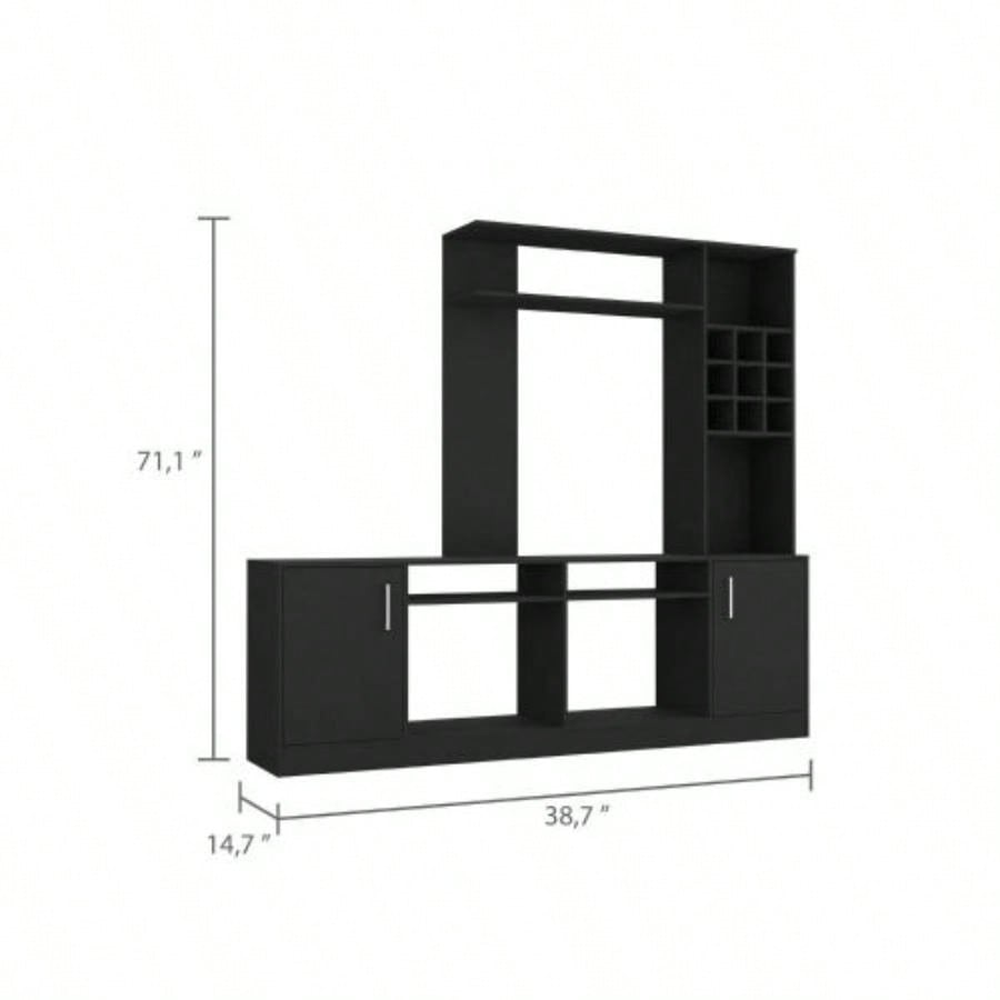 Entertainment Center TVs up 78 Double Door Cabinet, Storage Spaces, Six External Shelves, Black