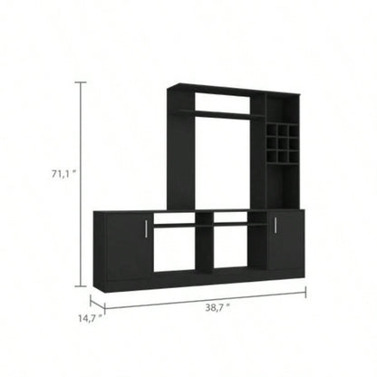 Entertainment Center TVs up 78 Double Door Cabinet, Storage Spaces, Six External Shelves, Black