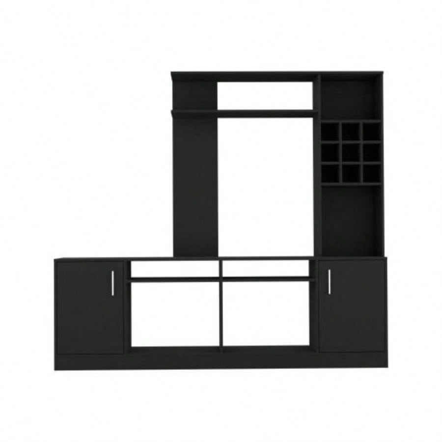 Entertainment Center TVs up 78 Double Door Cabinet, Storage Spaces, Six External Shelves, Black
