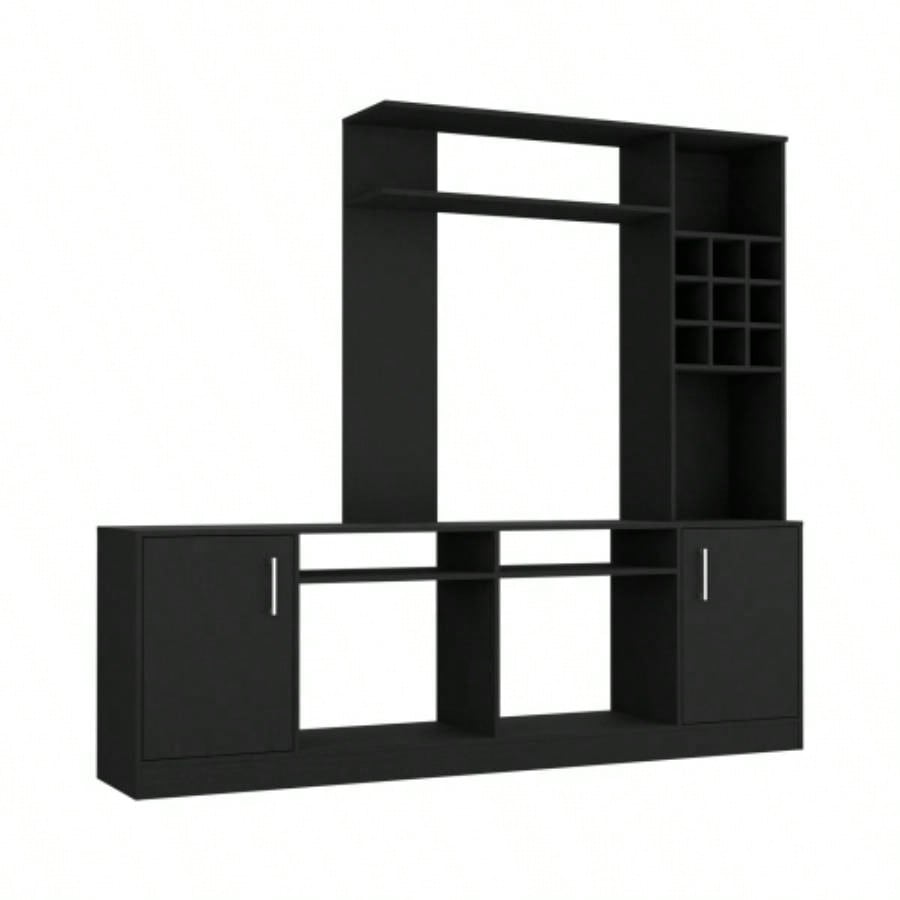 Entertainment Center TVs up 78 Double Door Cabinet, Storage Spaces, Six External Shelves, Black