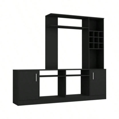 Entertainment Center TVs up 78 Double Door Cabinet, Storage Spaces, Six External Shelves, Black