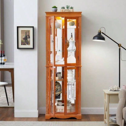 Lighted Glass Curio Display Cabinet, Display Cabinet, Glass Storage Cabinet Glass Wine cabinet Wood Frame Toy Display Living Room, Kitchen, Pantry light bulb included OAK
