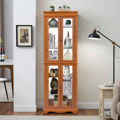 Lighted Glass Curio Display Cabinet, Display Cabinet, Glass Storage Cabinet Glass Wine cabinet Wood Frame Toy Display Living Room, Kitchen, Pantry light bulb included OAK