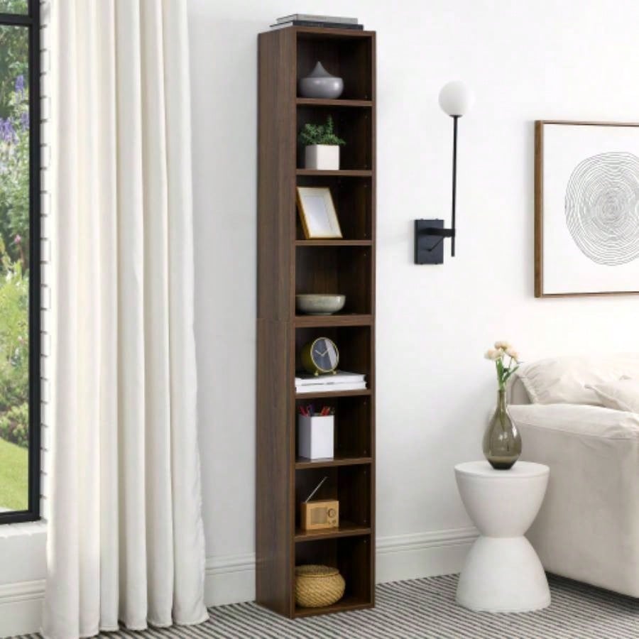 8 - Tier Media Tower Rack, CD DVD Slim Storage Cabinet with Adjustable Shelves, Tall Narrow Bookcase Display Bookshelf Home Office, Multi - functional double - decker bookcase