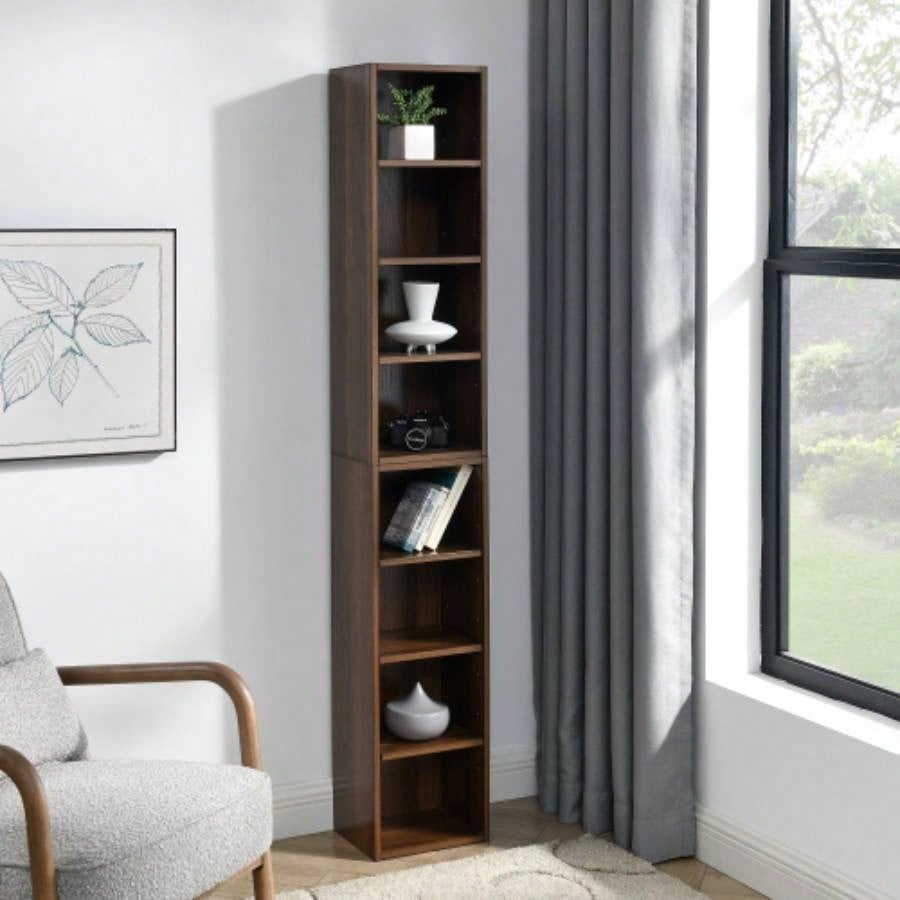 8 - Tier Media Tower Rack, CD DVD Slim Storage Cabinet with Adjustable Shelves, Tall Narrow Bookcase Display Bookshelf Home Office, Multi - functional double - decker bookcase
