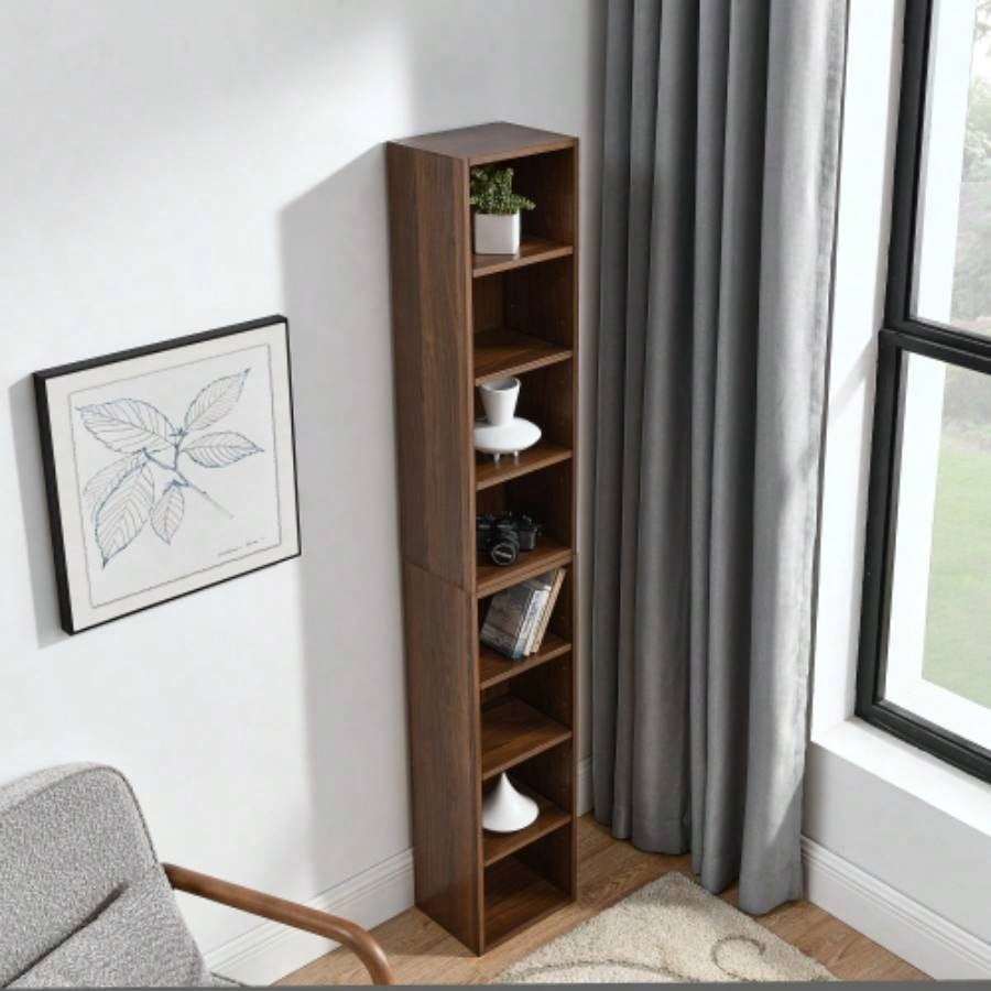 8 - Tier Media Tower Rack, CD DVD Slim Storage Cabinet with Adjustable Shelves, Tall Narrow Bookcase Display Bookshelf Home Office, Multi - functional double - decker bookcase