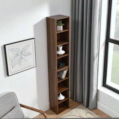 8 - Tier Media Tower Rack, CD DVD Slim Storage Cabinet with Adjustable Shelves, Tall Narrow Bookcase Display Bookshelf Home Office, Multi - functional double - decker bookcase