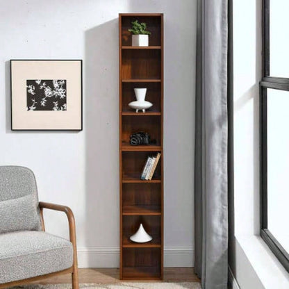 8 - Tier Media Tower Rack, CD DVD Slim Storage Cabinet with Adjustable Shelves, Tall Narrow Bookcase Display Bookshelf Home Office, Multi - functional double - decker bookcase