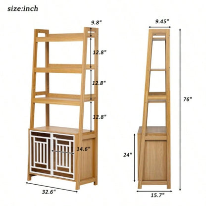 Modern 2 IN 1 Dog Furniture Dog Crate Ladder Bookshelf, Tall Wood Display Shelf with Storage, Dog Kennel Bookcase