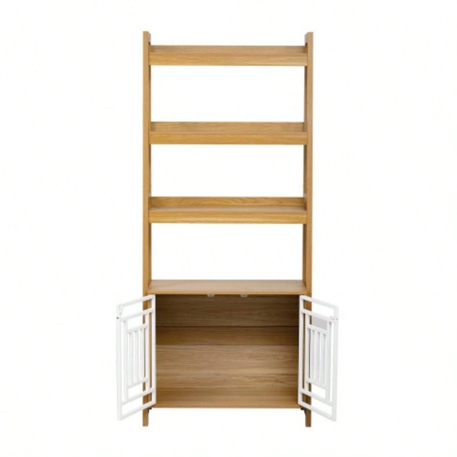 Modern 2 IN 1 Dog Furniture Dog Crate Ladder Bookshelf, Tall Wood Display Shelf with Storage, Dog Kennel Bookcase
