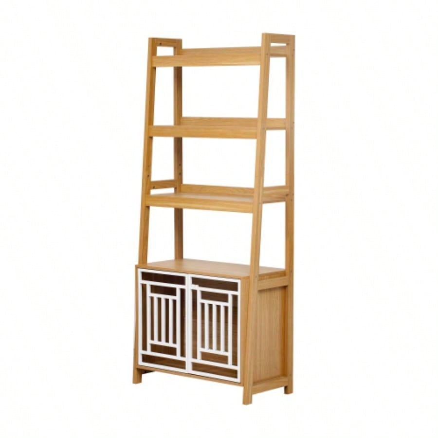 Modern 2 IN 1 Dog Furniture Dog Crate Ladder Bookshelf, Tall Wood Display Shelf with Storage, Dog Kennel Bookcase
