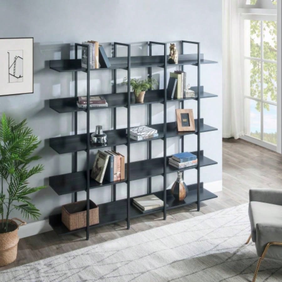 VIDEO 5 Tier Bookcase Home Office Open Bookshelf, Vintage Industrial Style Shelf with Metal Frame, MDF Board Old Sku: WF286176AAB