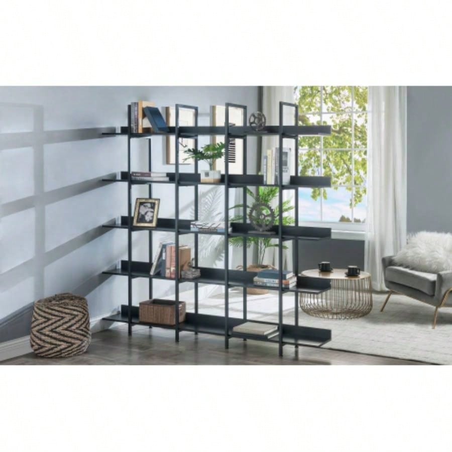 VIDEO 5 Tier Bookcase Home Office Open Bookshelf, Vintage Industrial Style Shelf with Metal Frame, MDF Board Old Sku: WF286176AAB