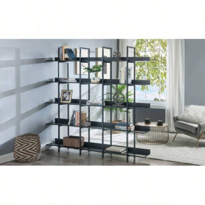 VIDEO 5 Tier Bookcase Home Office Open Bookshelf, Vintage Industrial Style Shelf with Metal Frame, MDF Board Old Sku: WF286176AAB