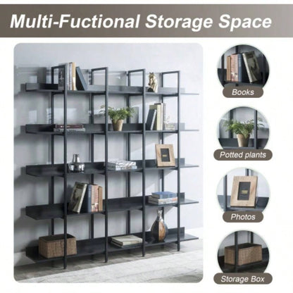 VIDEO 5 Tier Bookcase Home Office Open Bookshelf, Vintage Industrial Style Shelf with Metal Frame, MDF Board Old Sku: WF286176AAB