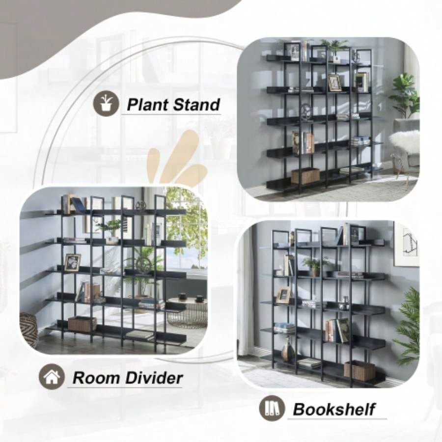 VIDEO 5 Tier Bookcase Home Office Open Bookshelf, Vintage Industrial Style Shelf with Metal Frame, MDF Board Old Sku: WF286176AAB