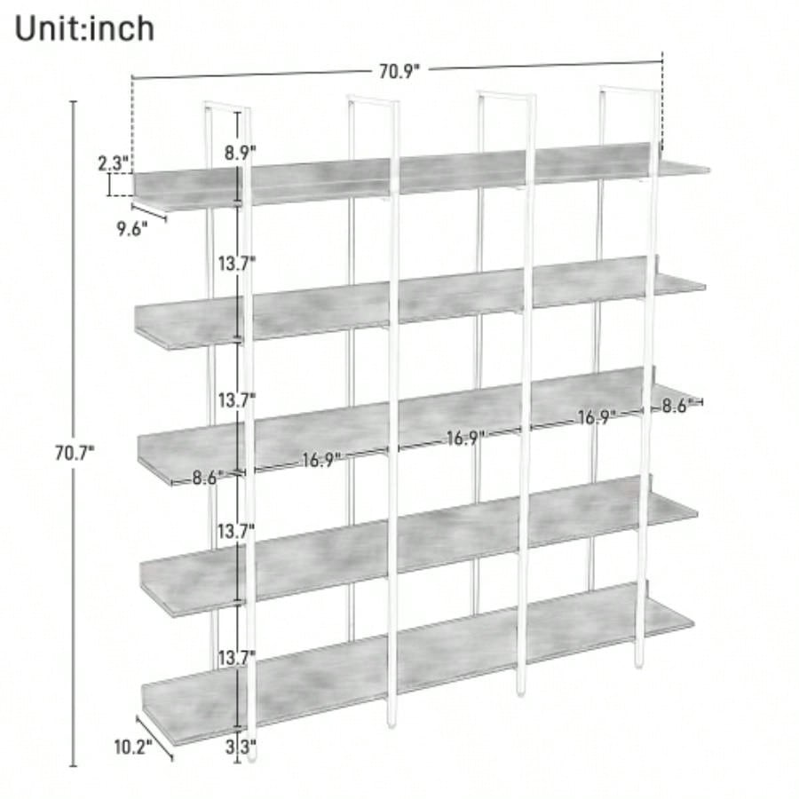 VIDEO 5 Tier Bookcase Home Office Open Bookshelf, Vintage Industrial Style Shelf with Metal Frame, MDF Board Old Sku: WF286176AAB