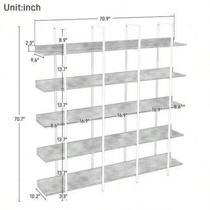 VIDEO 5 Tier Bookcase Home Office Open Bookshelf, Vintage Industrial Style Shelf with Metal Frame, MDF Board Old Sku: WF286176AAB