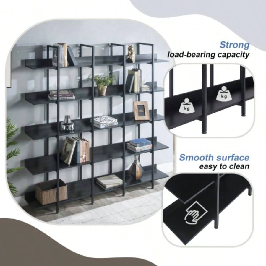 VIDEO 5 Tier Bookcase Home Office Open Bookshelf, Vintage Industrial Style Shelf with Metal Frame, MDF Board Old Sku: WF286176AAB