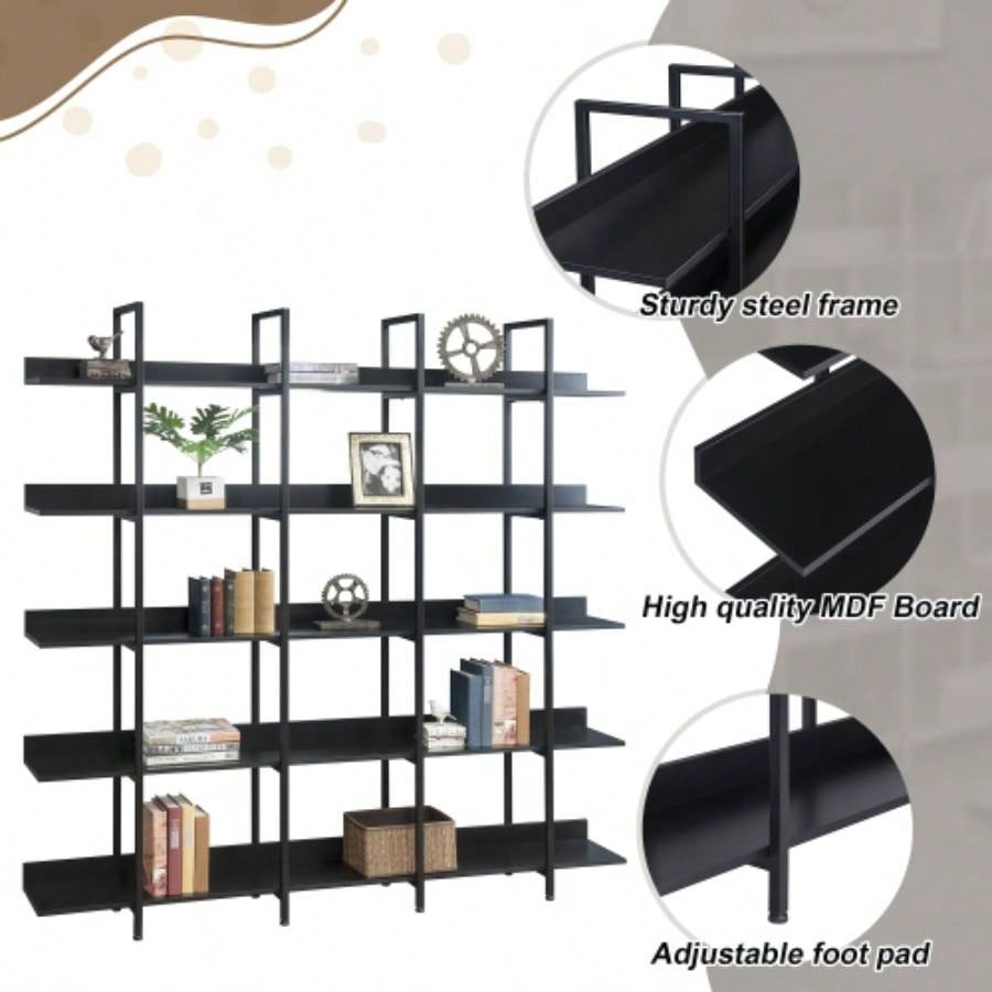 VIDEO 5 Tier Bookcase Home Office Open Bookshelf, Vintage Industrial Style Shelf with Metal Frame, MDF Board Old Sku: WF286176AAB