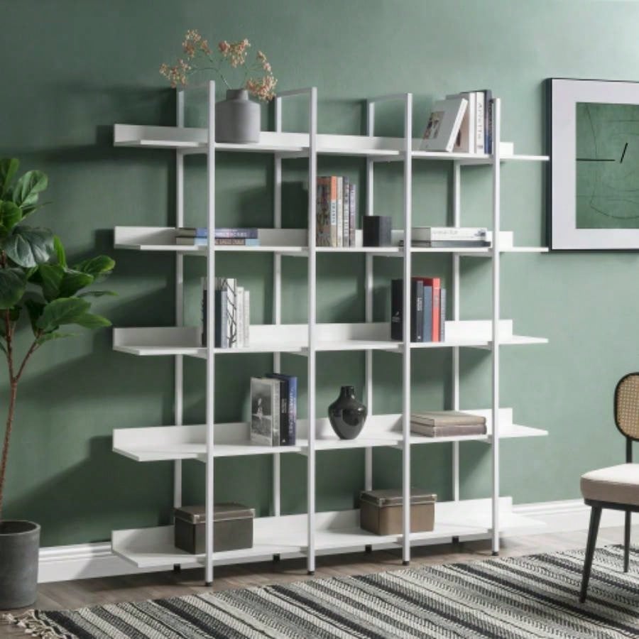 VIDEO 5 Tier Bookcase Home Office Open Bookshelf, Vintage Industrial Style Shelf with Metal Frame, MDF Board Old Sku: WF286176AAB