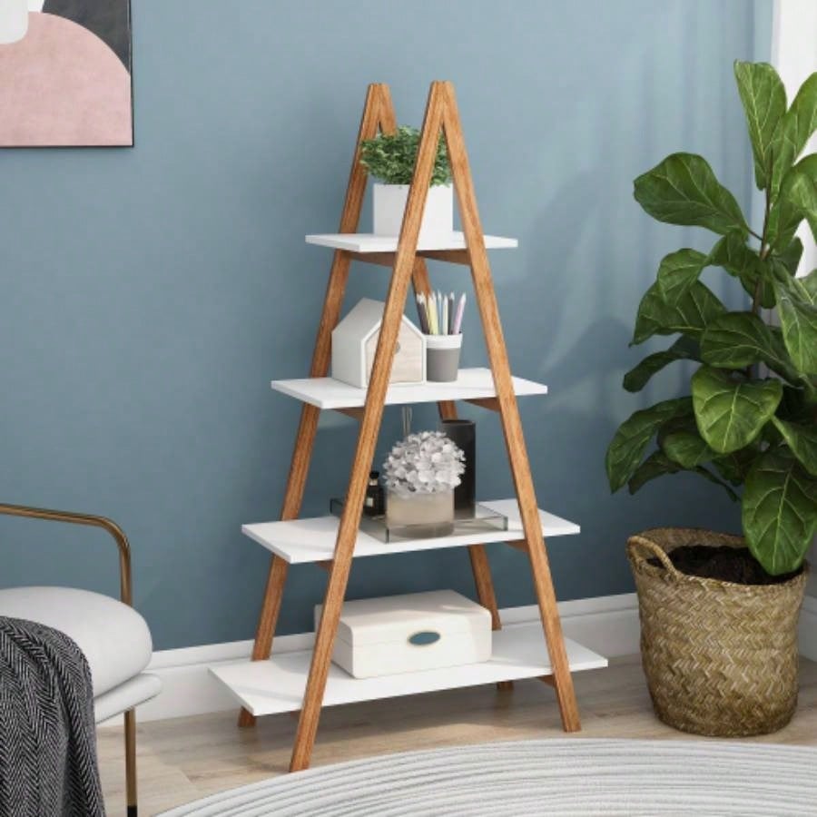 Solid wood oxford A frame ladder display bookshelf