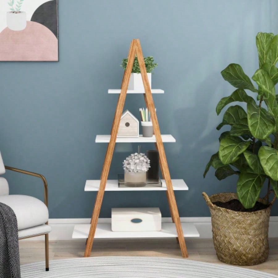 Solid wood oxford A frame ladder display bookshelf
