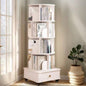 Rotating Bookshelf, 360 Degree Display 5 Tier Corner Bookshelf with Drawer Small Space, Floor Standing Bookcase Storage Rack, Wood Narrow Book Shelf Organizer Bedroom, Living Room WHITE