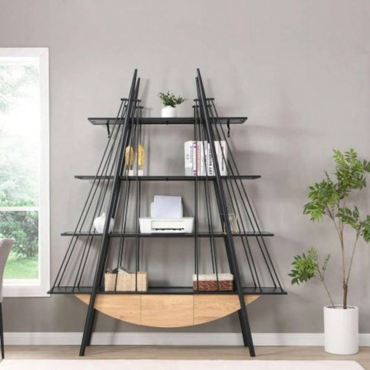 Sailboat - Inspired Bookshelf, 70.87 inch Industrial 4 - Tier Open Storage Shelf with Drawer, Wooden Metal Freestanding Bookcase, Sturdy Display Rack Living Room, Office Home Decoration.