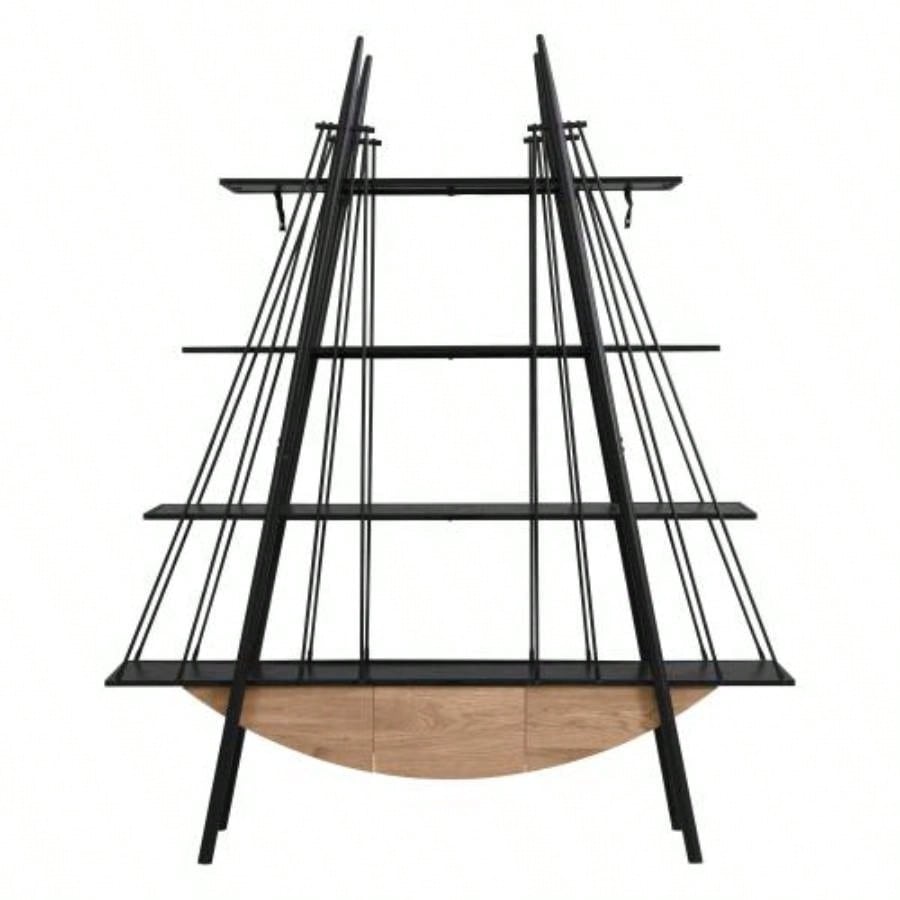 Sailboat - Inspired Bookshelf, 70.87 inch Industrial 4 - Tier Open Storage Shelf with Drawer, Wooden Metal Freestanding Bookcase, Sturdy Display Rack Living Room, Office Home Decoration.