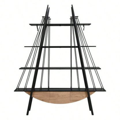 Sailboat - Inspired Bookshelf, 70.87 inch Industrial 4 - Tier Open Storage Shelf with Drawer, Wooden Metal Freestanding Bookcase, Sturdy Display Rack Living Room, Office Home Decoration.