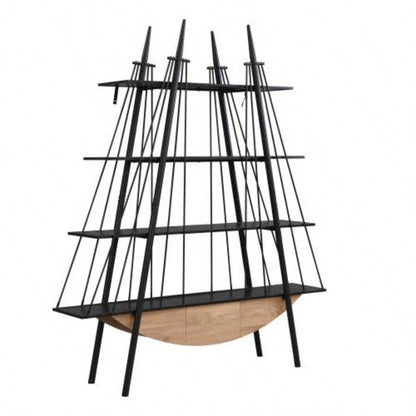 Sailboat - Inspired Bookshelf, 70.87 inch Industrial 4 - Tier Open Storage Shelf with Drawer, Wooden Metal Freestanding Bookcase, Sturdy Display Rack Living Room, Office Home Decoration.