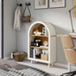 Arched Small Bookcase, Arched Storage Cabinet, Wooden Modern Arched Top Bookshelf with 3 Shelves, White with Woodgrain Shelves, 3 - Tier Storage Shelf Living Room, Bedroom, Entryway
