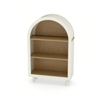 Arched Small Bookcase, Arched Storage Cabinet, Wooden Modern Arched Top Bookshelf with 3 Shelves, White with Woodgrain Shelves, 3 - Tier Storage Shelf Living Room, Bedroom, Entryway
