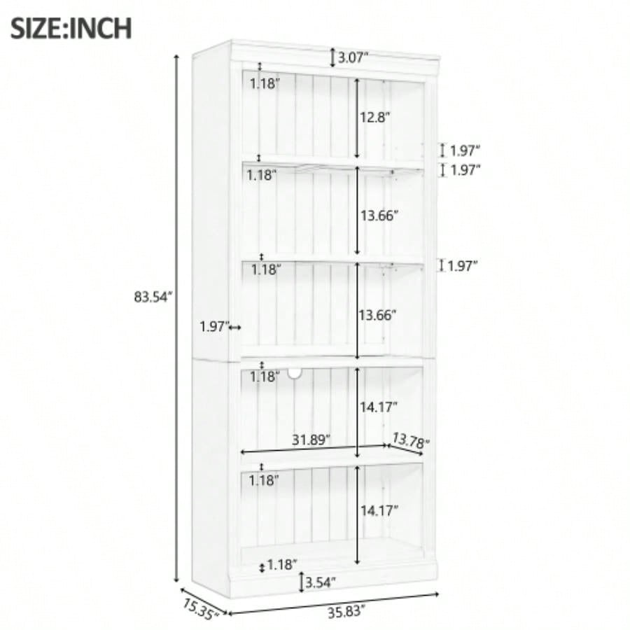 83.4 Tall Wood Bookcase with light strip, 5 - Tier Decor Bookshelves with Adjustable Shelves, Storage Organizer CDs/Books, Standing Storage Shelves Living Room, Home Office, Beige and Yellow