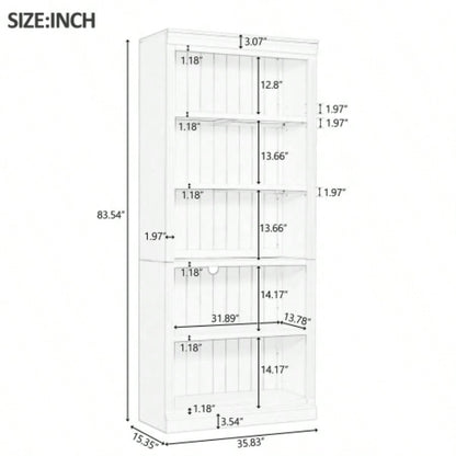 83.4 Tall Wood Bookcase with light strip, 5 - Tier Decor Bookshelves with Adjustable Shelves, Storage Organizer CDs/Books, Standing Storage Shelves Living Room, Home Office, Beige and Yellow
