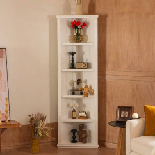 2x 75.25 Tall Sided Bookshelves, Set of Two 5 - Tier Sided Bookcase - White - Olny Sold with Paired Cabinets