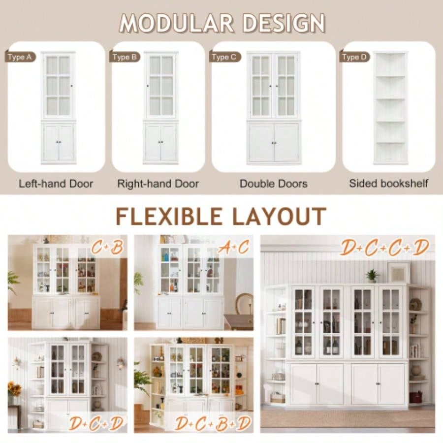 2x 75.25 Tall Sided Bookshelves, Set of Two 5 - Tier Sided Bookcase - White - Olny Sold with Paired Cabinets