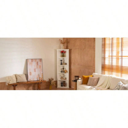 2x 75.25 Tall Sided Bookshelves, Set of Two 5 - Tier Sided Bookcase - White - Olny Sold with Paired Cabinets